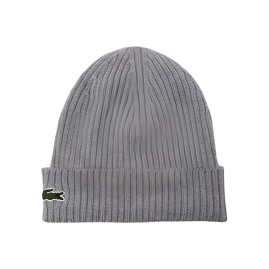 LACOSTE UNISEX RIBBED WOOL BEANIE GREY CHINE