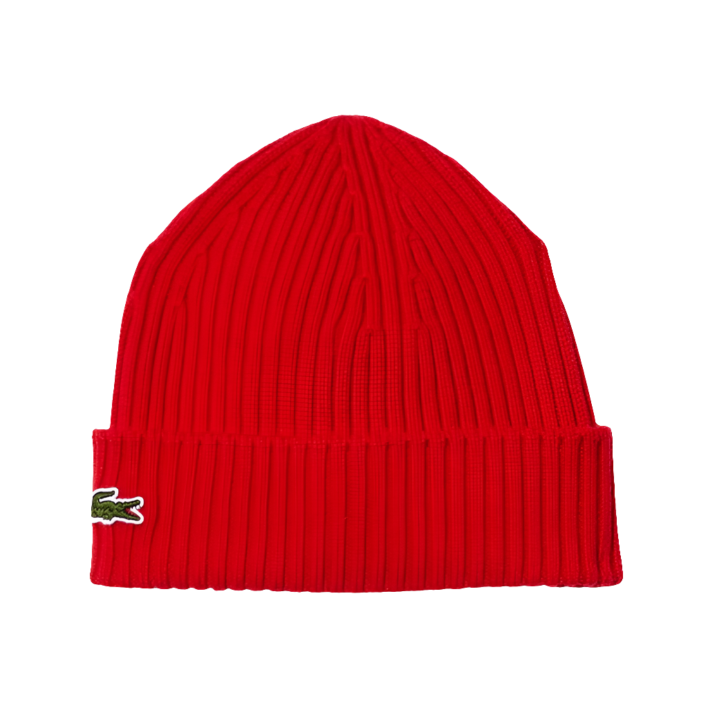 LACOSTE UNISEX RIBBED WOOL BEANIE RED