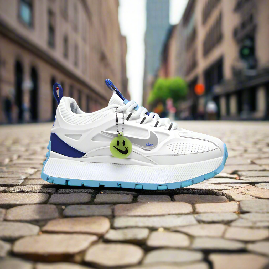 Nike Bailleli in white, blue, and silver