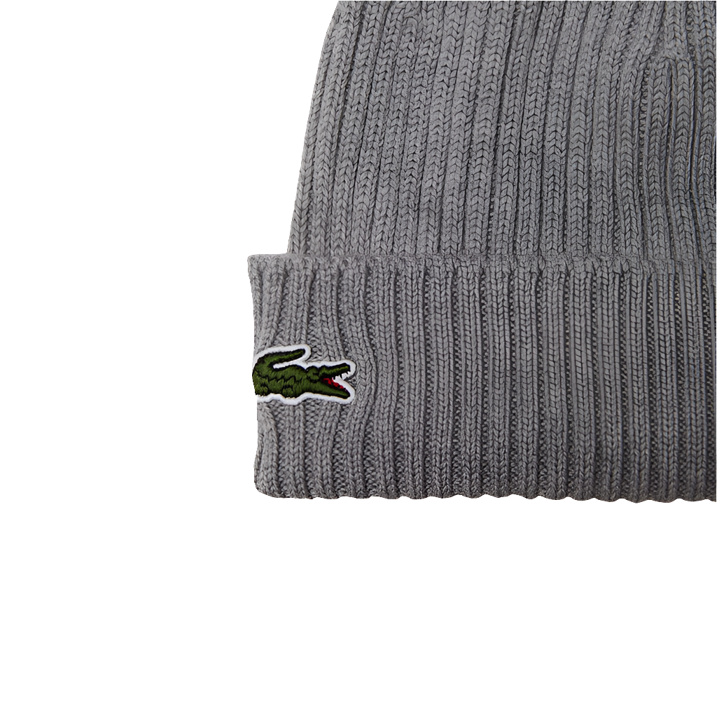LACOSTE UNISEX RIBBED WOOL BEANIE GREY CHINE