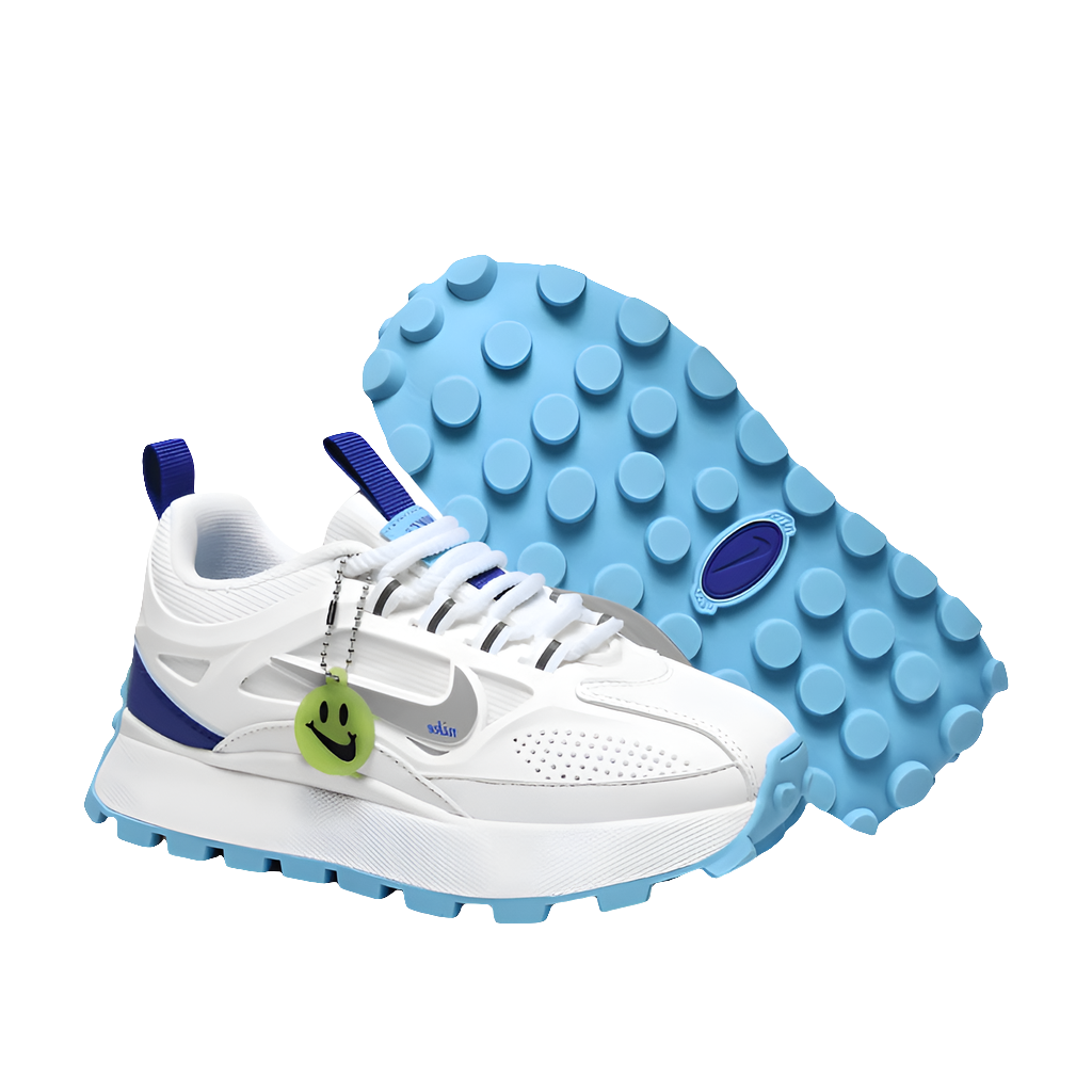 Nike Bailleli in white, blue, and silver