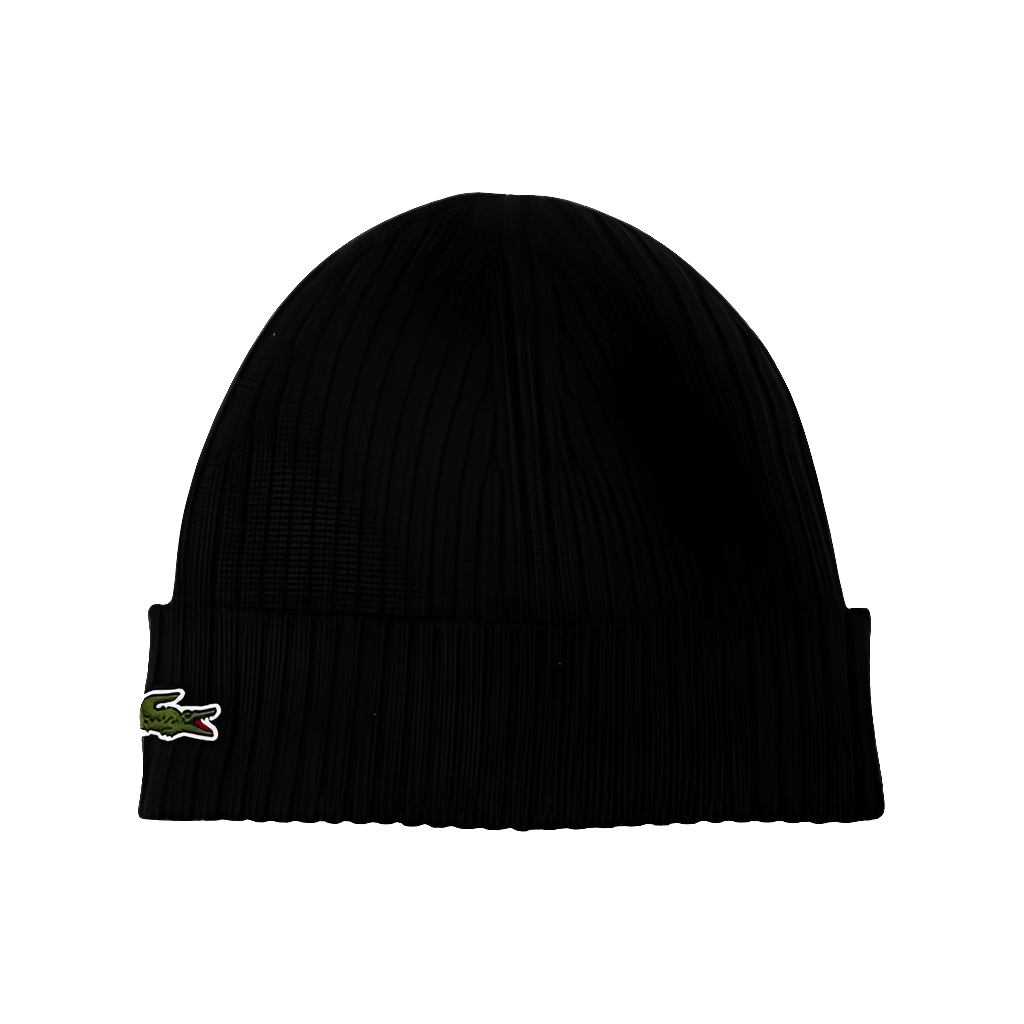 LACOSTE UNISEX RIBBED WOOL BEANIE BLACK