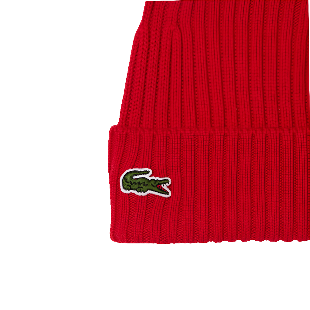 LACOSTE UNISEX RIBBED WOOL BEANIE RED